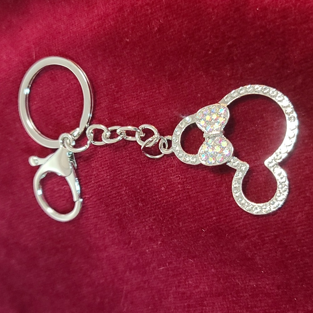 DISNEY mouse tribute rhinestone mouse purse charm or keyring,  silvertone